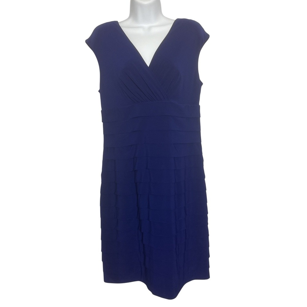 Lauren Ralph Lauren Women 10 Ruffled Sheath Dress Sleeveless Stretch Blue Career